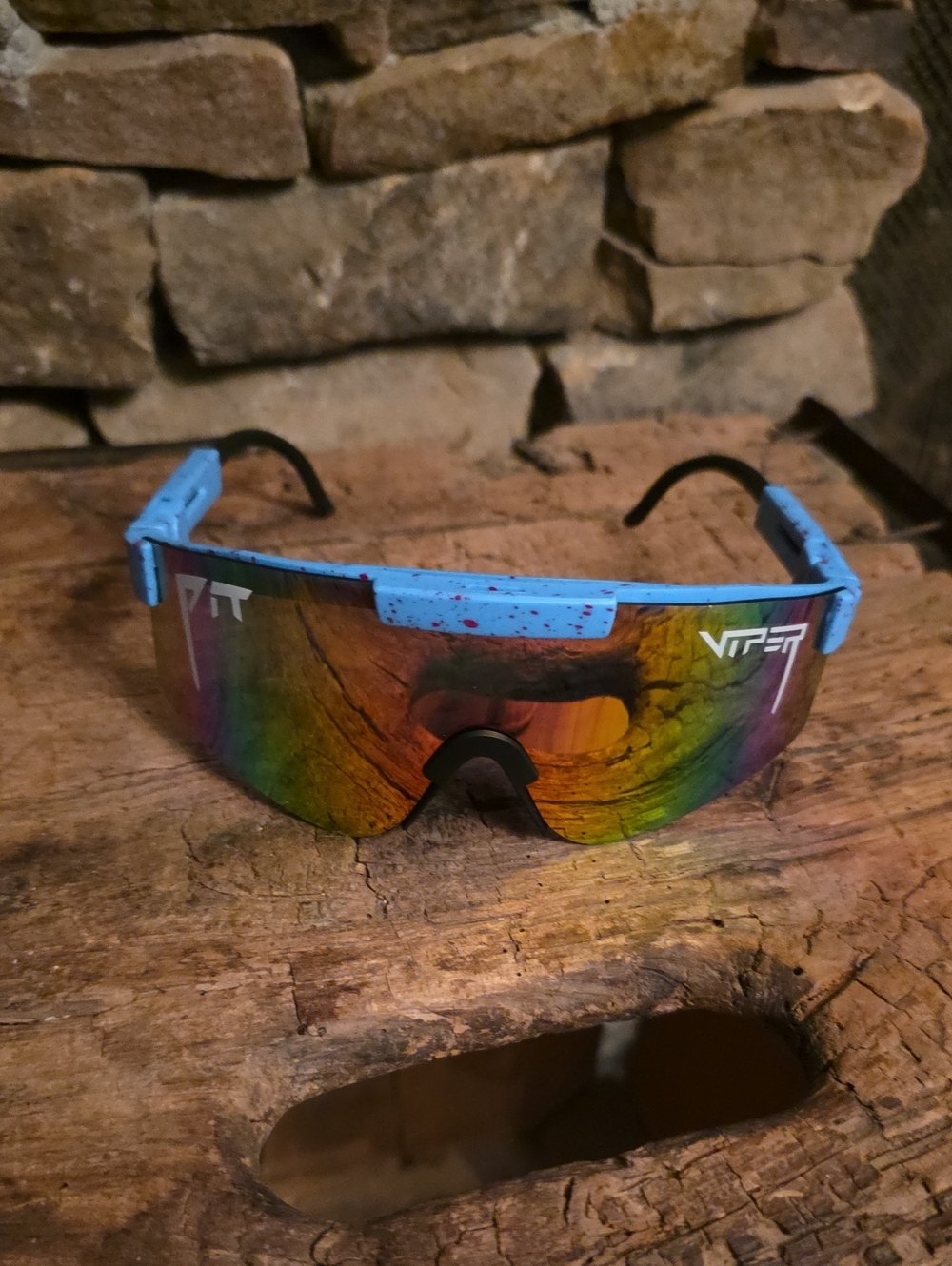 Pit Viper Blue Frame Mirrored Rainbow Lens Sport Glasses